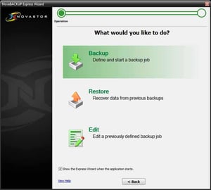 NovaBACKUP Wizard Step 1