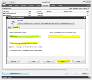 NovaBACKUP Screenshot - Advanced Backup Retention