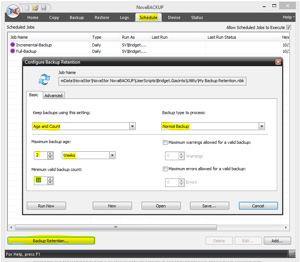 NovaBACKUP Screenshot - Backup Retention