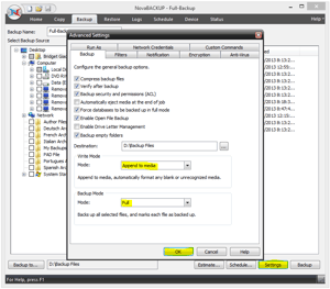 NovaBACKUP Backup Settings