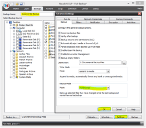 NovaBACKUP Screenshot - Backup Settings