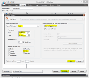 NovaBACKUP Screenshot - Schedule Backup