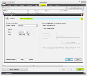 NovaBACKUP Screenshot - Schedule Backup Retention