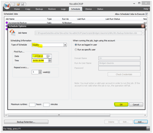 NovaBACKUP Screenshot - Schedule Backup Retention Timing