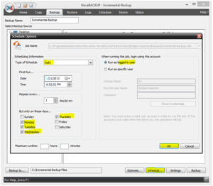 NovaBACKUP Screenshot - Schedule Incremental Backup