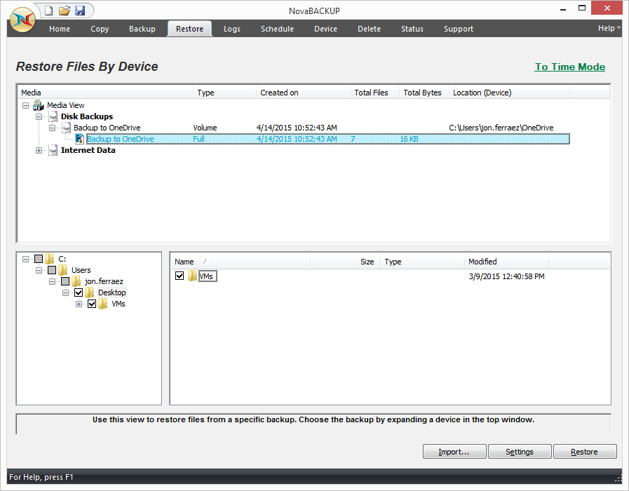 Restore File from Backup Device