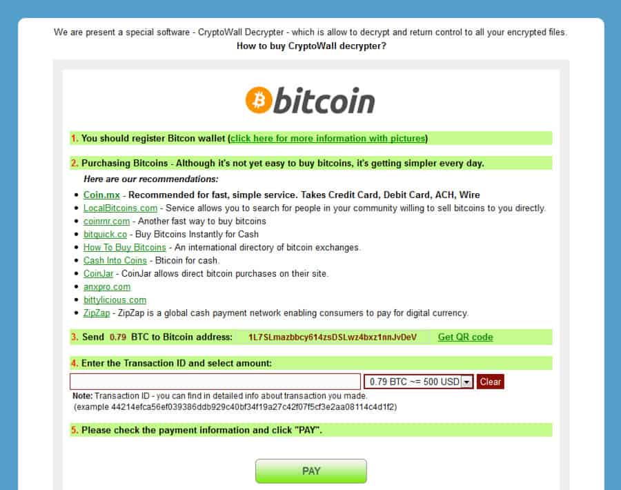 CryptoWall uses Bitcoin