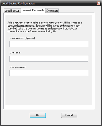 Add Local Backup Device - Network Credentials