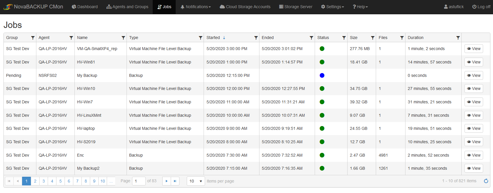 Manage backup jobs