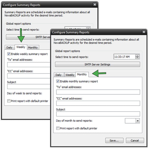 Email reports settings