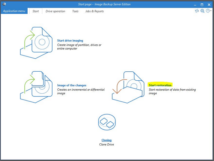 Start disaster recovery image restore