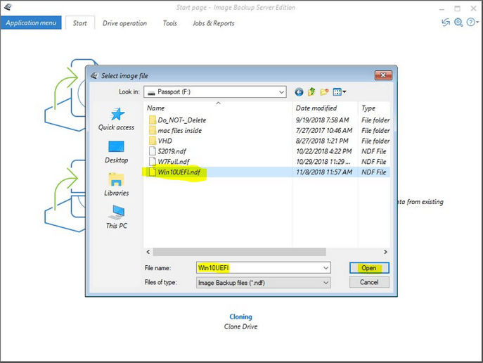 Select disaster recovery image for restore