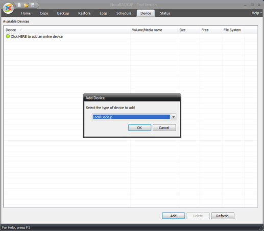 Add Local Backup Device