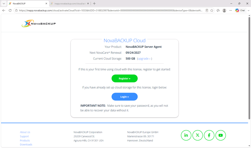NovaBACKUP Cloud Signup Page