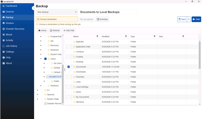 Select Documents for Backup