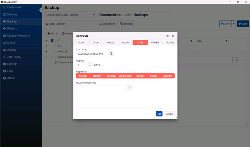 Set Backup Schedule