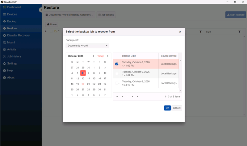 Select Backup File for Restore