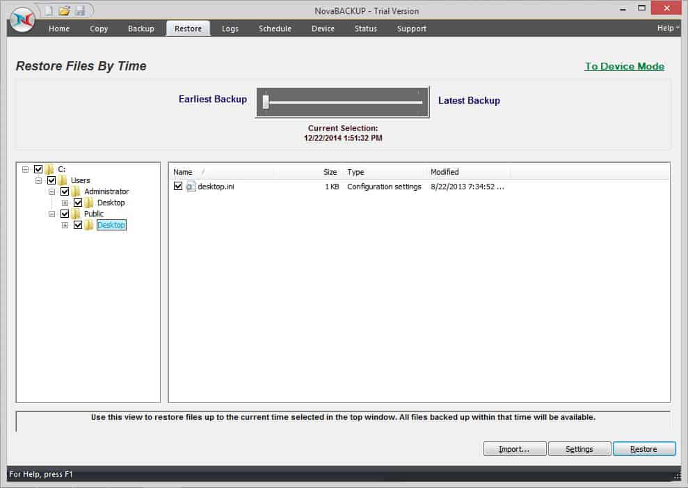 Patented time-slider technology for file restoration.